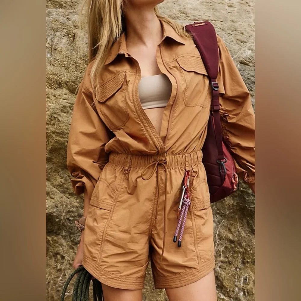 Free People Movement Women's‎ Ochre Tan Long sleeve Romper new